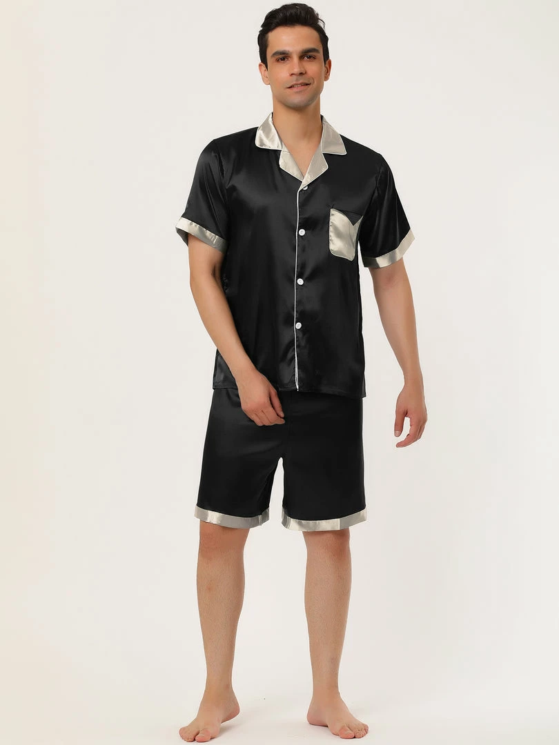 Allegra K Men's Satin Pajamas Set Short Sleeve Contrast Color Button Down Nightwear Sleep Sets Pjs 5 Allegra K Men's Satin Pajamas Set Short Sleeve Contrast Color Button Down Nightwear Sleep Sets Pjs