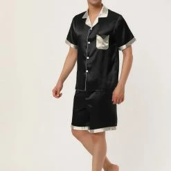 Allegra K Men's Satin Pajamas Set Short Sleeve Contrast Color Button Down Nightwear Sleep Sets Pjs 16 Allegra K Men's Satin Pajamas Set Short Sleeve Contrast Color Button Down Nightwear Sleep Sets Pjs