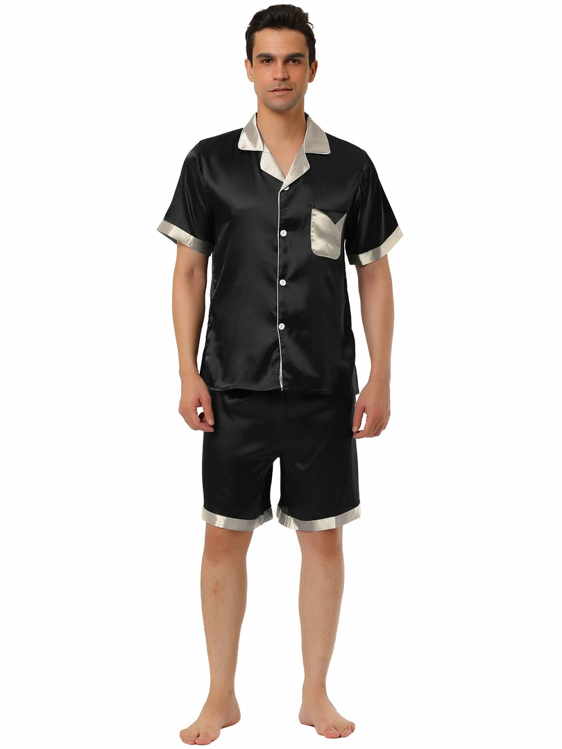 Allegra K Men's Satin Pajamas Set Short Sleeve Contrast Color Button Down Nightwear Sleep Sets Pjs 4 Allegra K Men's Satin Pajamas Set Short Sleeve Contrast Color Button Down Nightwear Sleep Sets Pjs