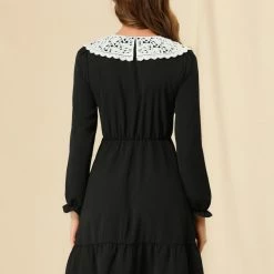 Allegra K Women's Vintage Ruffle Hem Dresses A-Line Lace Panel Peter Pan Collar Dress 14 Allegra K Women's Vintage Ruffle Hem Dresses A-Line Lace Panel Peter Pan Collar Dress