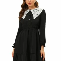 Allegra K Women's Vintage Ruffle Hem Dresses A-Line Lace Panel Peter Pan Collar Dress