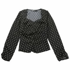 Allegra K Women's Vintage Long Sleeve Sweetheart Neck Fitted Ruched Front Heart Print Blouse Tops