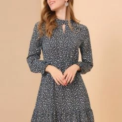 Allegra K Women's Casual Flowy Elegant Ruffle Ditsy Floral Dress