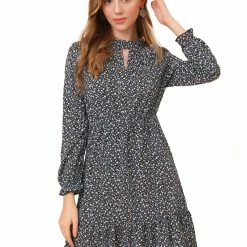 Allegra K Women's Casual Flowy Elegant Ruffle Ditsy Floral Dress