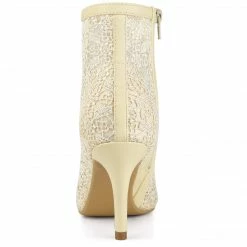 Allegra K Women's Lace Mesh Floral Embroidered Stiletto Heels Ankle Boots