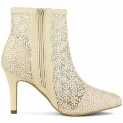 Allegra K Women's Lace Mesh Floral Embroidered Stiletto Heels Ankle Boots
