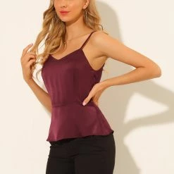 Allegra K Women's Satin Top Party Shiny Sleeveless Spaghetti Strap Tops Satin Blouse 13 Allegra K Women's Satin Top Party Shiny Sleeveless Spaghetti Strap Tops Satin Blouse