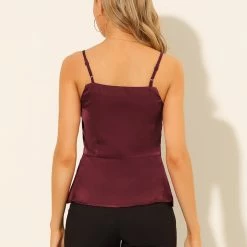 Allegra K Women's Satin Top Party Shiny Sleeveless Spaghetti Strap Tops Satin Blouse 14 Allegra K Women's Satin Top Party Shiny Sleeveless Spaghetti Strap Tops Satin Blouse