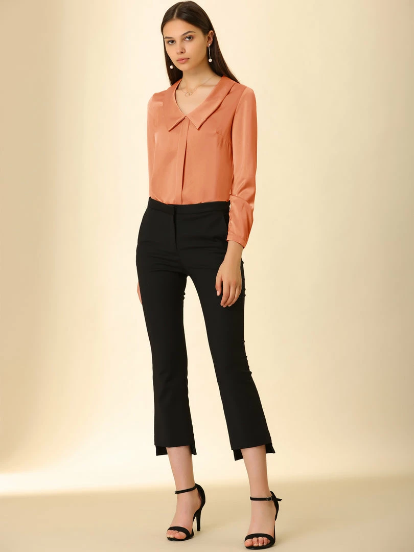 Allegra K Women's Satin Elegant Casual Long Sleeves Solid Peter Pan Collar Blouse 5 Allegra K Women's Satin Elegant Casual Long Sleeves Solid Peter Pan Collar Blouse