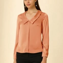 Allegra K Women's Satin Elegant Casual Long Sleeves Solid Peter Pan Collar Blouse 12 Allegra K Women's Satin Elegant Casual Long Sleeves Solid Peter Pan Collar Blouse
