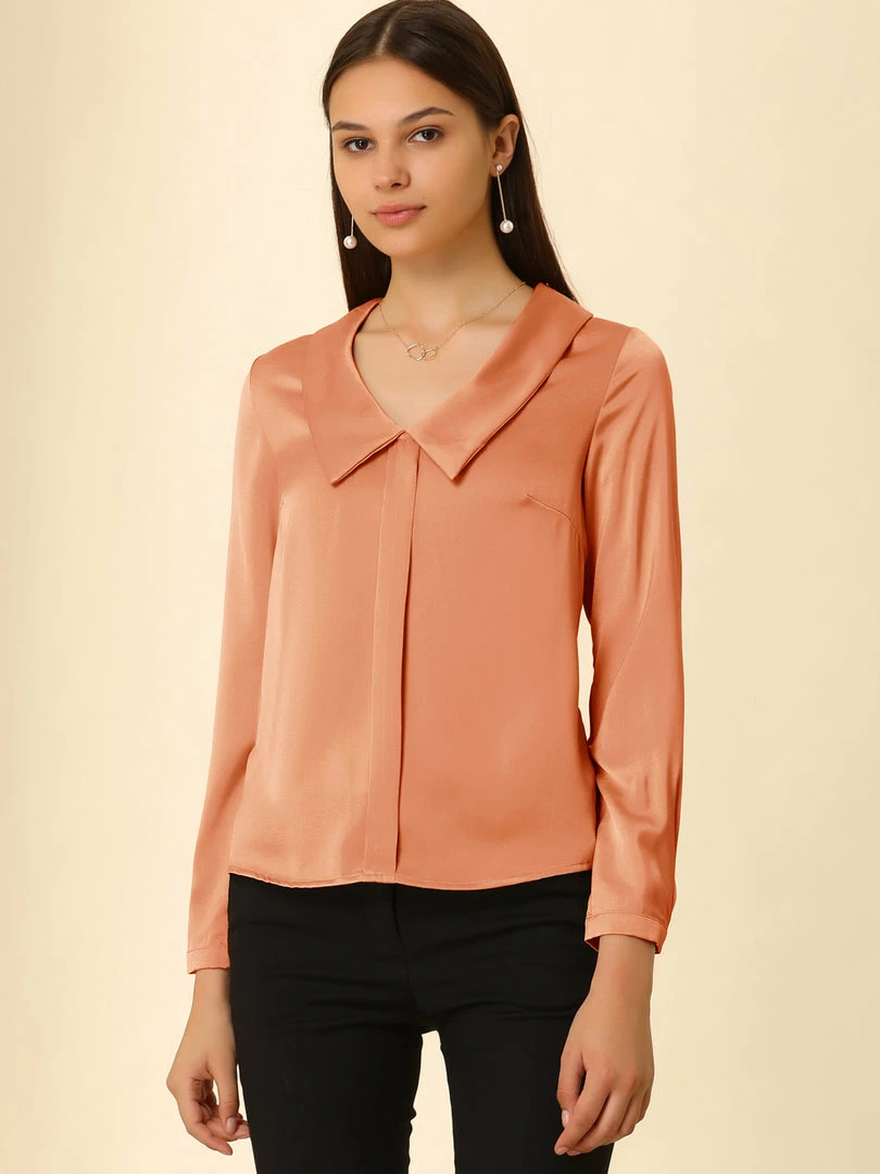 Allegra K Women's Satin Elegant Casual Long Sleeves Solid Peter Pan Collar Blouse 6 Allegra K Women's Satin Elegant Casual Long Sleeves Solid Peter Pan Collar Blouse