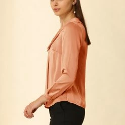 Allegra K Women's Satin Elegant Casual Long Sleeves Solid Peter Pan Collar Blouse 13 Allegra K Women's Satin Elegant Casual Long Sleeves Solid Peter Pan Collar Blouse