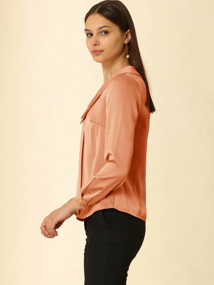 Allegra K Women's Satin Elegant Casual Long Sleeves Solid Peter Pan Collar Blouse 7 Allegra K Women's Satin Elegant Casual Long Sleeves Solid Peter Pan Collar Blouse