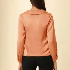 Allegra K Women's Satin Elegant Casual Long Sleeves Solid Peter Pan Collar Blouse 14 Allegra K Women's Satin Elegant Casual Long Sleeves Solid Peter Pan Collar Blouse