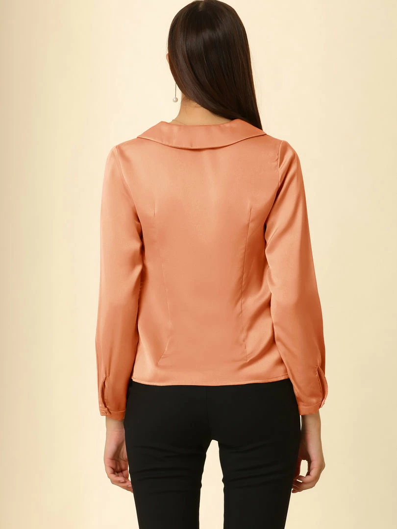 Allegra K Women's Satin Elegant Casual Long Sleeves Solid Peter Pan Collar Blouse 8 Allegra K Women's Satin Elegant Casual Long Sleeves Solid Peter Pan Collar Blouse
