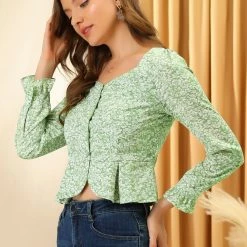 Allegra K Women's Casual Ditsy Floral Ruffle Long Sleeve Peplum Top 11 Allegra K Women's Casual Ditsy Floral Ruffle Long Sleeve Peplum Top