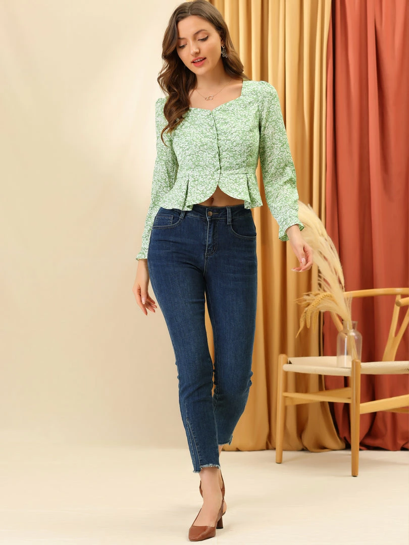 Allegra K Women's Casual Ditsy Floral Ruffle Long Sleeve Peplum Top 6 Allegra K Women's Casual Ditsy Floral Ruffle Long Sleeve Peplum Top