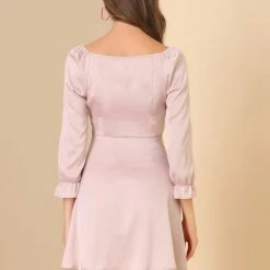 Allegra K Women's Ruffle Puff Sleeve Button Decor Fit And Flare Square Neck Dress 14 Allegra K Women's Ruffle Puff Sleeve Button Decor Fit And Flare Square Neck Dress