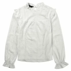 Allegra K Women's Puff Long Sleeve Panel Insert Work Ruffle Neck Top Blouse