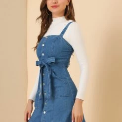 Women Allegra K Classic Adjustable Strap A-Line Overall Denim Dress 95 Women Allegra K Classic Adjustable Strap A-Line Overall Denim Dress