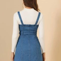 Women Allegra K Classic Adjustable Strap A-Line Overall Denim Dress 96 Women Allegra K Classic Adjustable Strap A-Line Overall Denim Dress