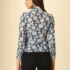 Allegra K Women's Lace Floral Semi Sheer Work Button Down Collar Shirt 14 Allegra K Women's Lace Floral Semi Sheer Work Button Down Collar Shirt