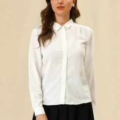 Allegra K Women's Long Sleeve Collar Swiss Dots Blouses 11 Allegra K Women's Long Sleeve Collar Swiss Dots Blouses