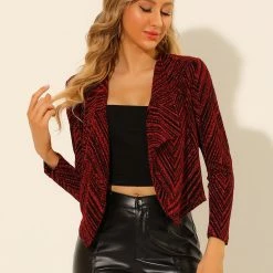 Allegra K Women's Sparkly Cropped Cardigan Long Sleeve Party Open Front Glitter Jacket
