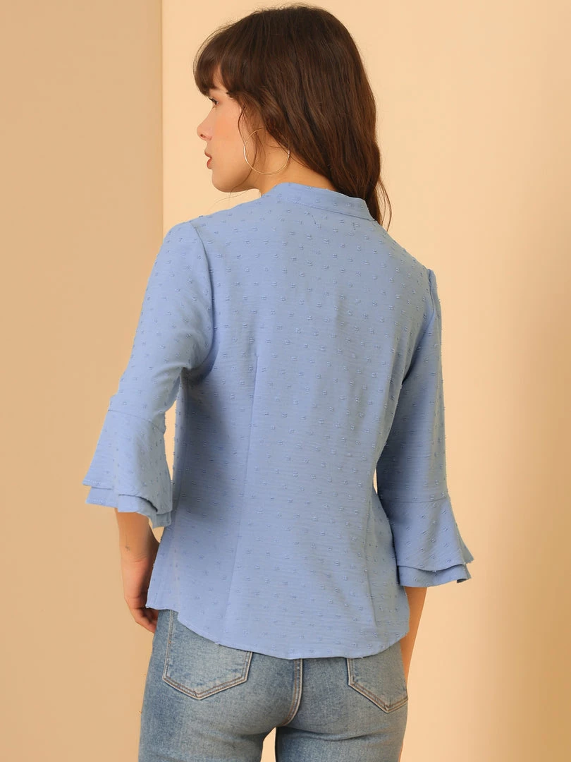 Allegra K Women's Ruffle 3/4 Bell Sleeve Top V-Neck Casual Swiss Dots Blouse 8 Allegra K Women's Ruffle 3/4 Bell Sleeve Top V-Neck Casual Swiss Dots Blouse