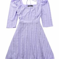 Allegra K Women's Square Neck Lace Puff Sleeve Dress