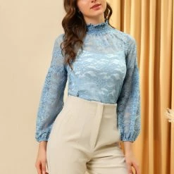 Allegra K Women's Lace Tops Vintage Semi Sheer Long Sleeve Turtleneck Blouses Shirts 72 Allegra K Women's Lace Tops Vintage Semi Sheer Long Sleeve Turtleneck Blouses Shirts