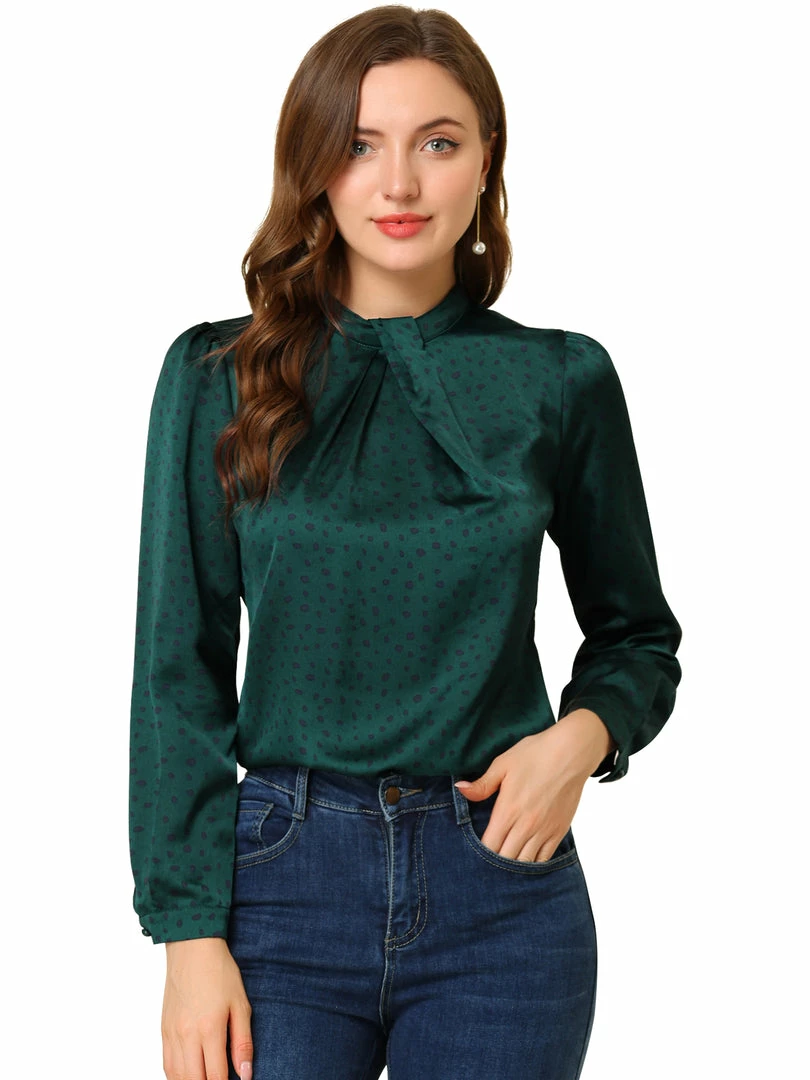 Allegra K Women's Vintage Satin Silk Long Puff Sleeve Ruffle Turtleneck Dots Blouse Top 10 Allegra K Women's Vintage Satin Silk Long Puff Sleeve Ruffle Turtleneck Dots Blouse Top