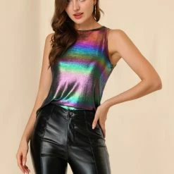 Allegra K Shiny Shimmer Tank Top