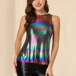 Allegra K Shiny Shimmer Tank Top