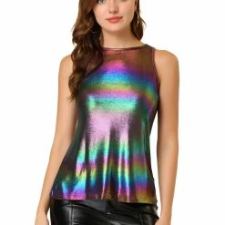 Allegra K Shiny Shimmer Tank Top