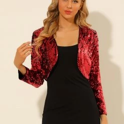 Allegra K Women's Sequin Jacket Long Sleeve Open Front Cropped Cardigan Bolero Shrug 37 Allegra K Women's Sequin Jacket Long Sleeve Open Front Cropped Cardigan Bolero Shrug