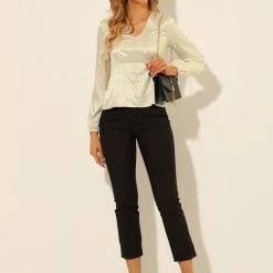 Allegra K Women's Floral Print V-neck Long Sleeves Peplum Button Decor Blouse 11 Allegra K Women's Floral Print V-neck Long Sleeves Peplum Button Decor Blouse