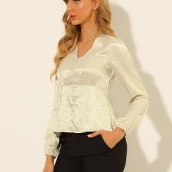 Allegra K Women's Floral Print V-neck Long Sleeves Peplum Button Decor Blouse 13 Allegra K Women's Floral Print V-neck Long Sleeves Peplum Button Decor Blouse