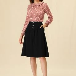 Allegra K Women's Daisy Plaid Print Top Puff Long Sleeve Ruffle Peter Pan Collar Blouse