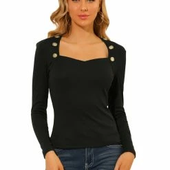 Allegra K Women's Button Decor Retro Sweetheart Neck Long Sleeve Blouse 10 Allegra K Women's Button Decor Retro Sweetheart Neck Long Sleeve Blouse