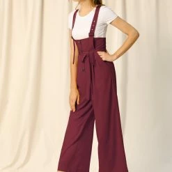 Allegra K Women's High Waist Wide Leg Belted Button Long Overall Jumpsuit 59 Allegra K Women's High Waist Wide Leg Belted Button Long Overall Jumpsuit