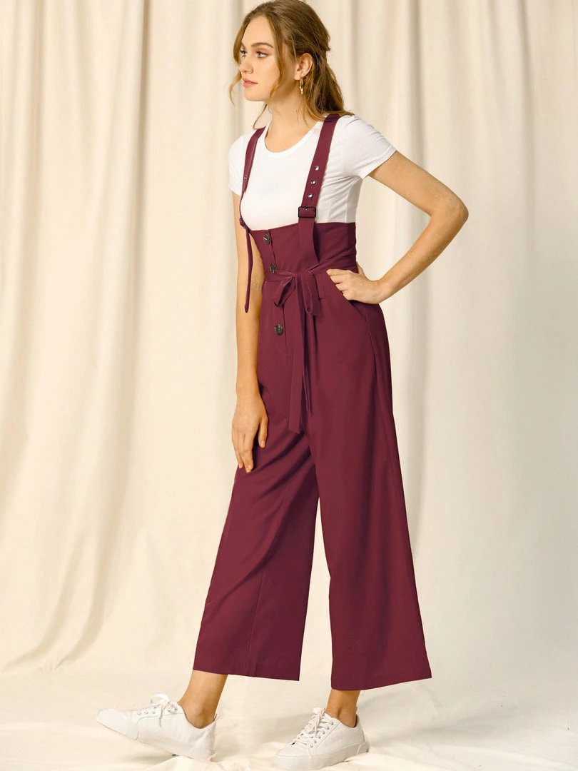 Allegra K Women's High Waist Wide Leg Belted Button Long Overall Jumpsuit 29 Allegra K Women's High Waist Wide Leg Belted Button Long Overall Jumpsuit