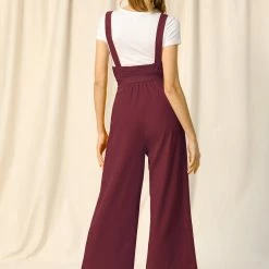 Allegra K Women's High Waist Wide Leg Belted Button Long Overall Jumpsuit 61 Allegra K Women's High Waist Wide Leg Belted Button Long Overall Jumpsuit