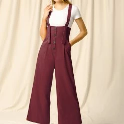 Allegra K Women's High Waist Wide Leg Belted Button Long Overall Jumpsuit 62 Allegra K Women's High Waist Wide Leg Belted Button Long Overall Jumpsuit
