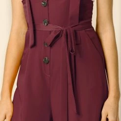 Allegra K Women's High Waist Wide Leg Belted Button Long Overall Jumpsuit 63 Allegra K Women's High Waist Wide Leg Belted Button Long Overall Jumpsuit