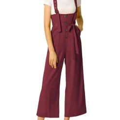 Allegra K Women's High Waist Wide Leg Belted Button Long Overall Jumpsuit 58 Allegra K Women's High Waist Wide Leg Belted Button Long Overall Jumpsuit