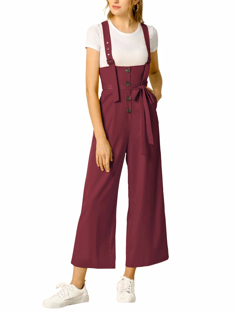 Allegra K Women's High Waist Wide Leg Belted Button Long Overall Jumpsuit 28 Allegra K Women's High Waist Wide Leg Belted Button Long Overall Jumpsuit