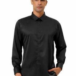 Allegra K Men's Dress Regular Fit Point Collar Long Sleeve Button Down Solid Shirts Tops