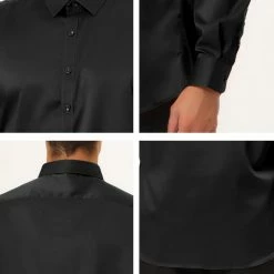 Allegra K Men's Dress Regular Fit Point Collar Long Sleeve Button Down Solid Shirts Tops