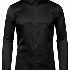 Allegra K Men's Dress Regular Fit Point Collar Long Sleeve Button Down Solid Shirts Tops